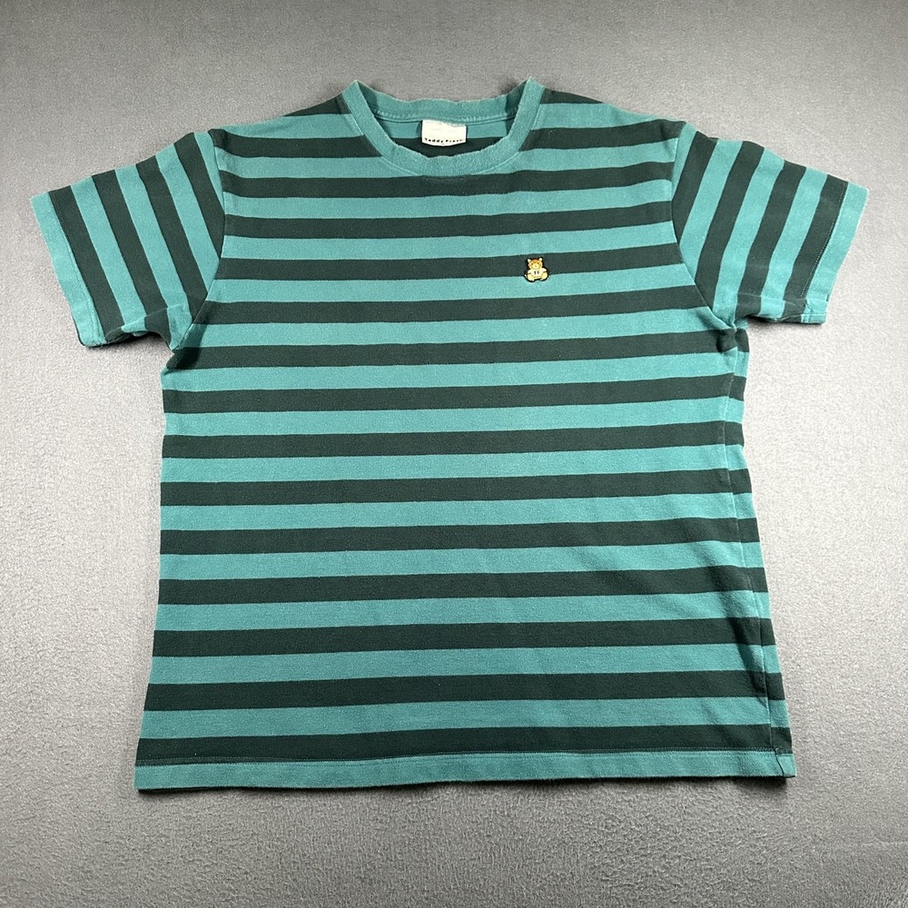 Teddy Fresh Shirt Mens Large Green Stripe Teddy Bear Embroidered Crewneck Tee